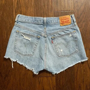 Levis 501 Cut Off Denim Button Fly Distressed Frayed Jean Shorts